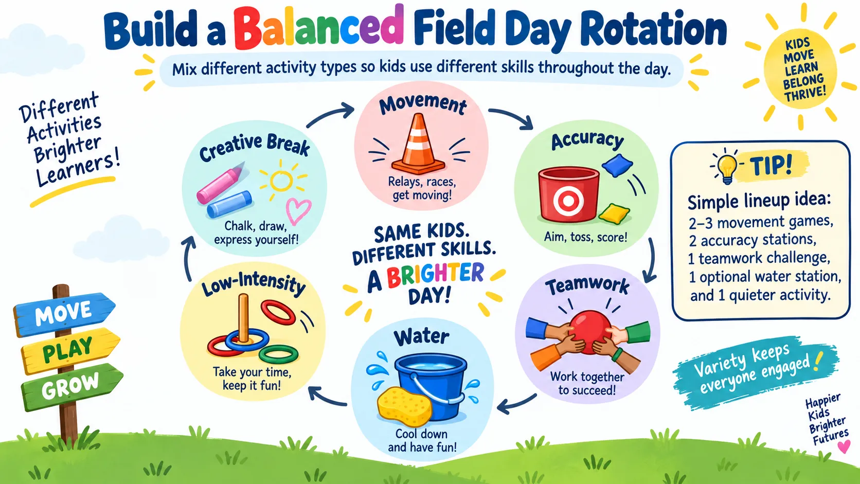 Quick Picks table for a balanced Field Day rotation across energy levels