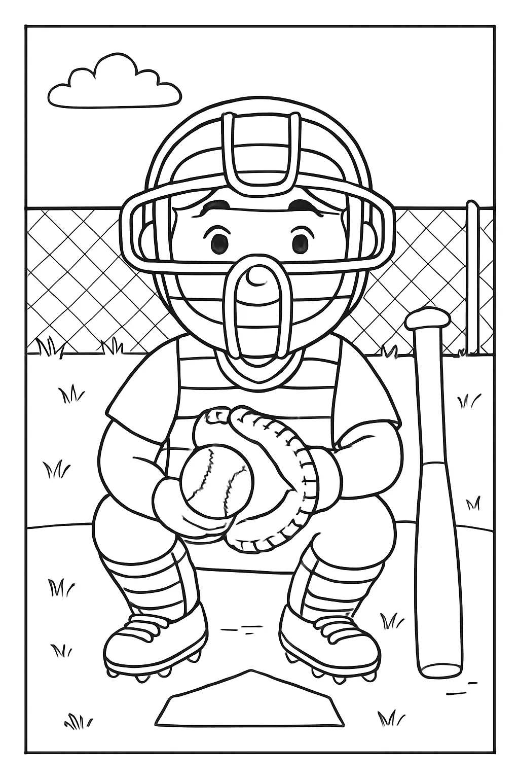 Baseball Catcher Coloring Page