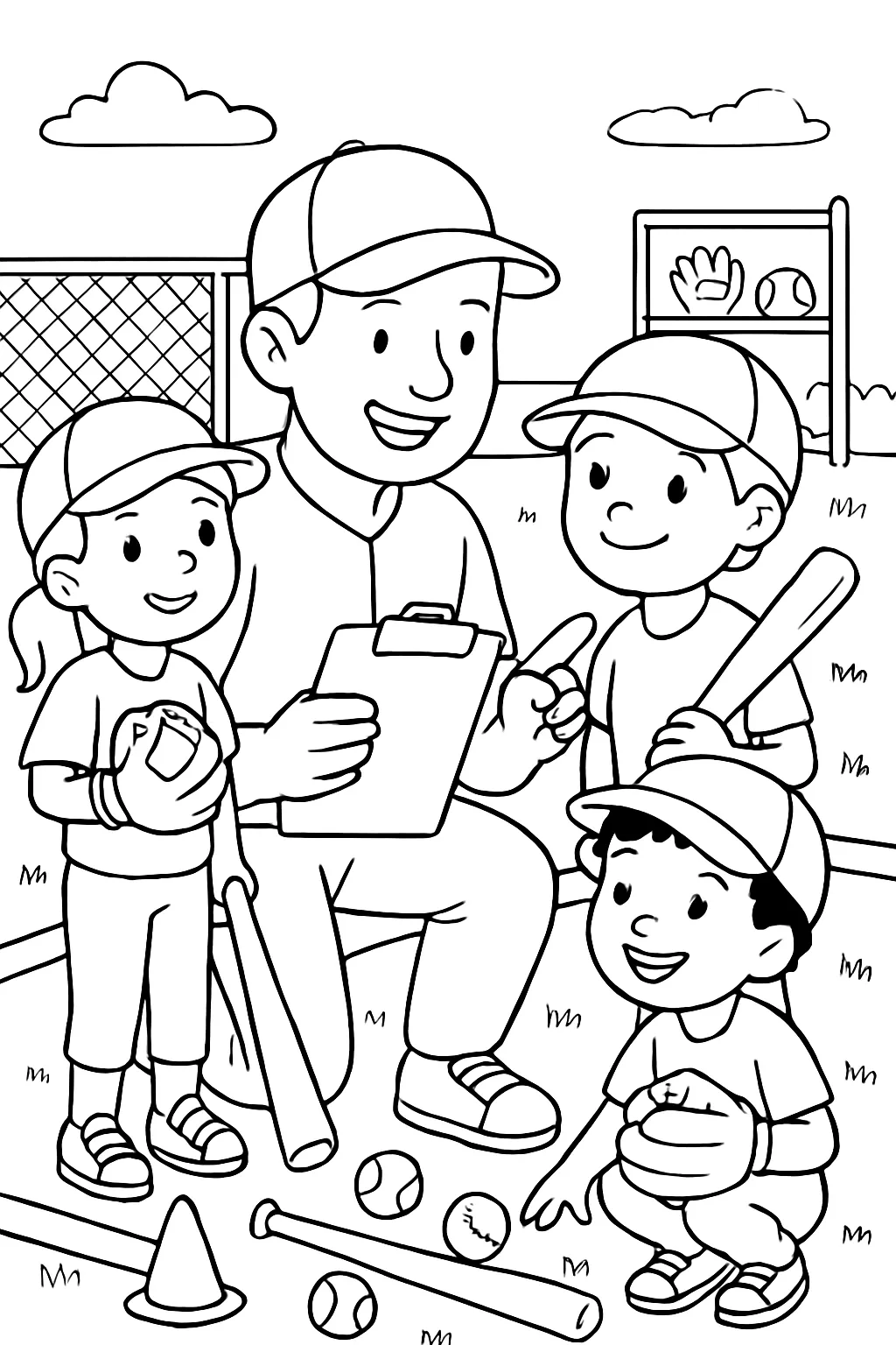 Baseball Coach Practice Coloring Page