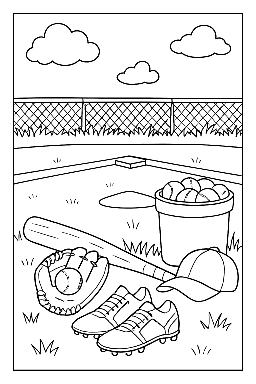 Baseball Field Equipment Coloring Page