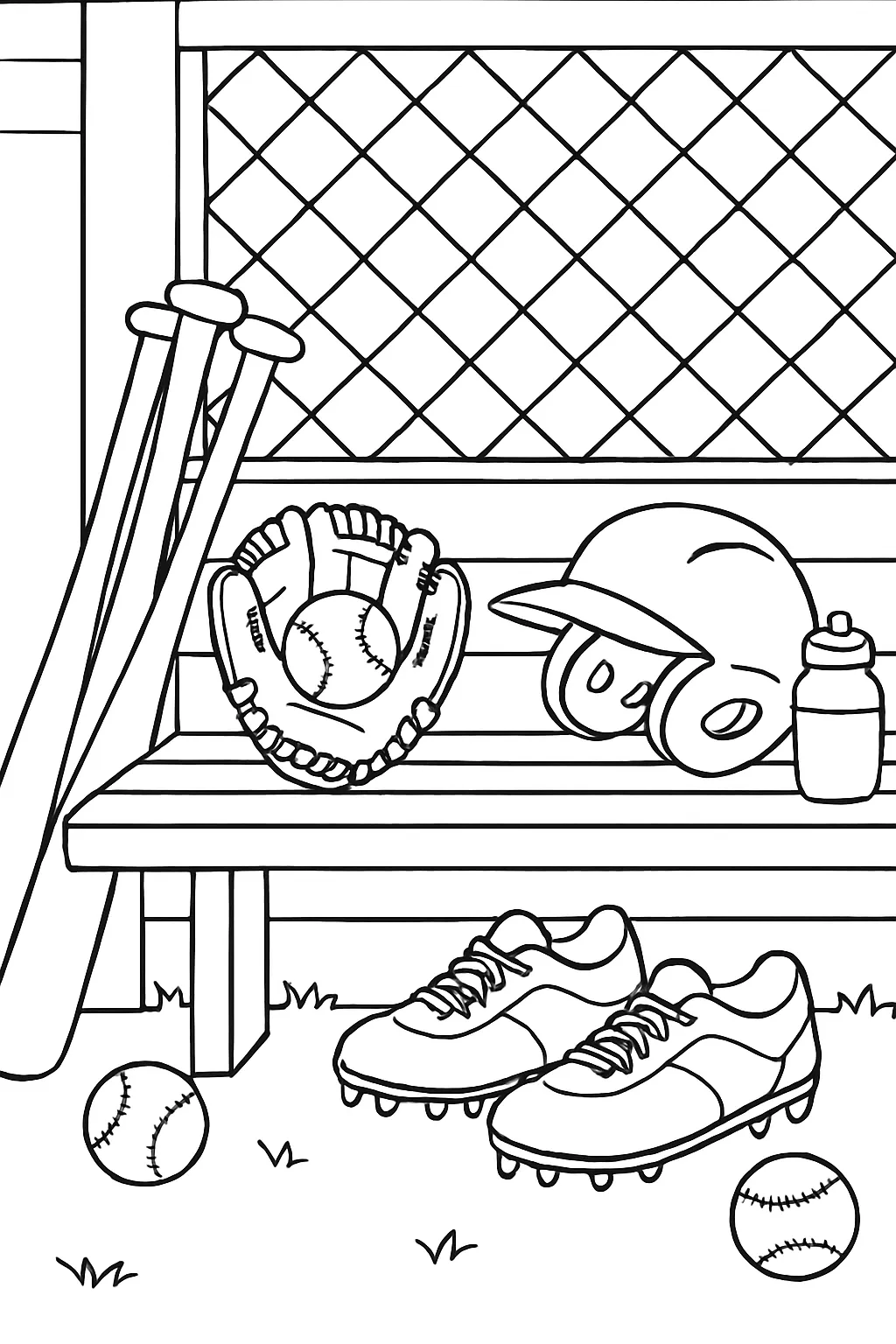 Baseball Gear Dugout Coloring Page