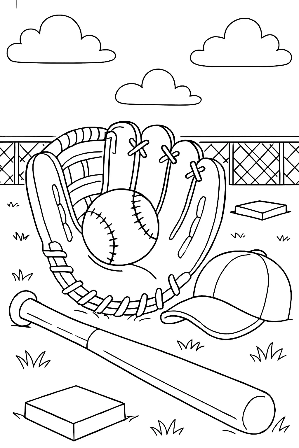 Baseball Glove and Ball Coloring Page