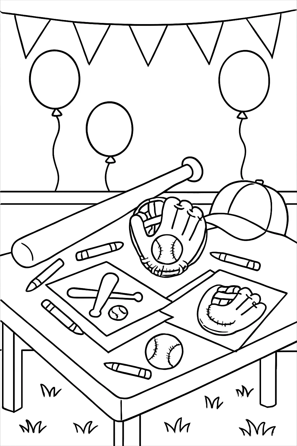 Baseball Party Coloring Page