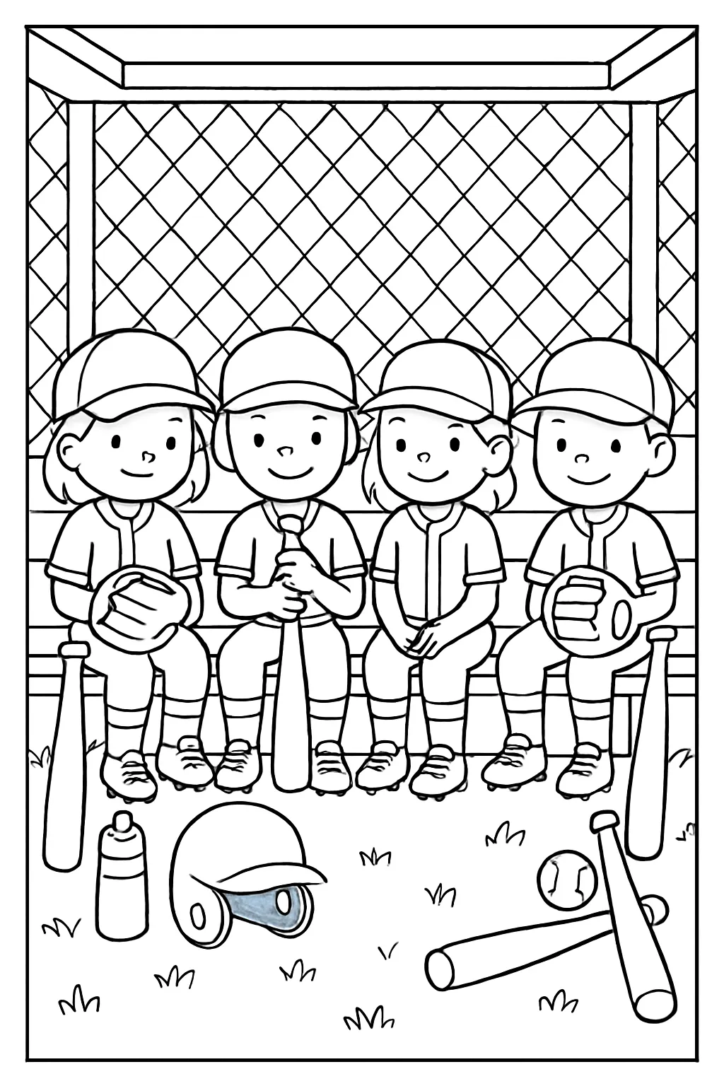 Baseball Team Dugout Coloring Page