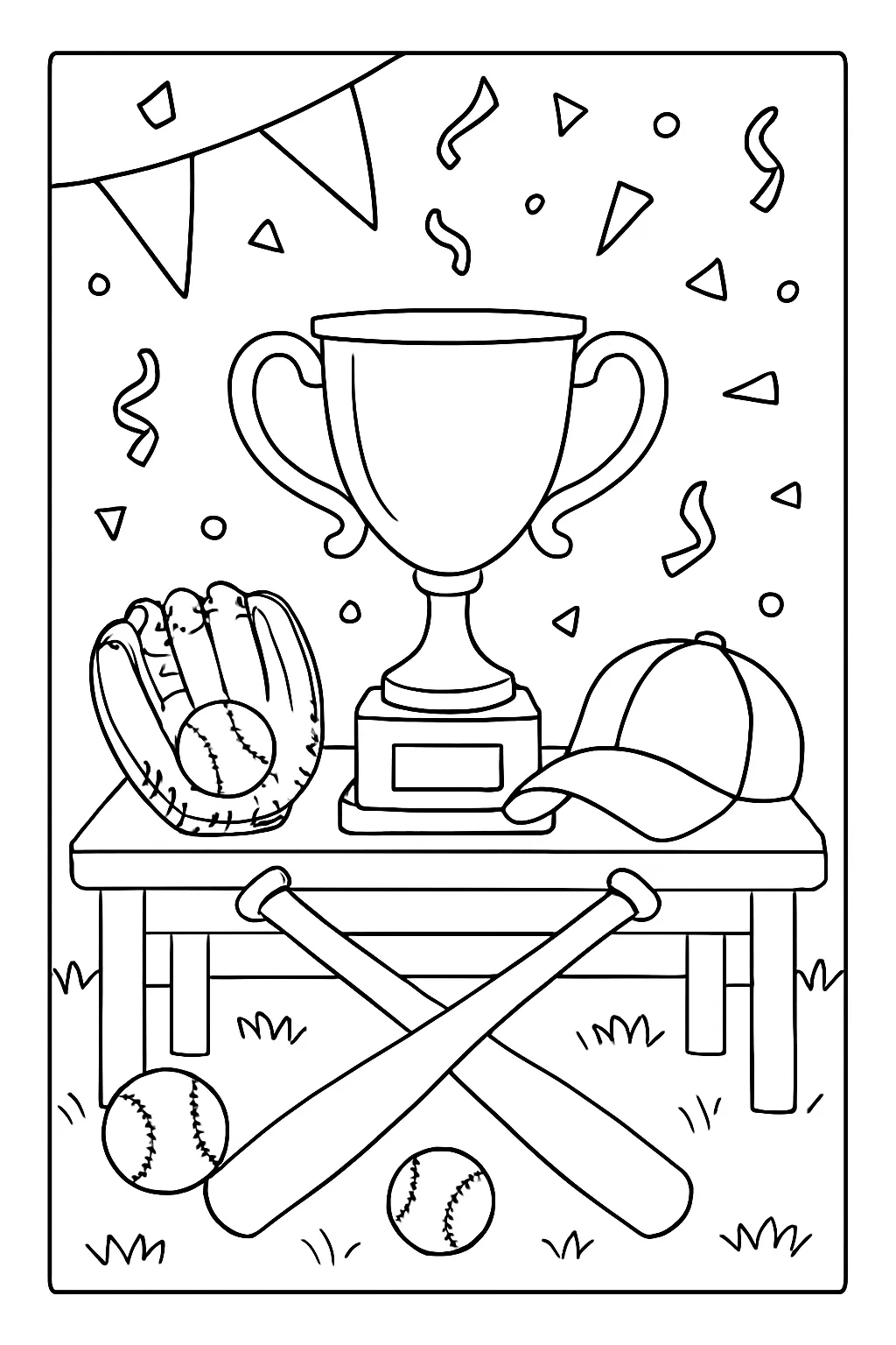 Baseball Trophy Celebration Coloring Page
