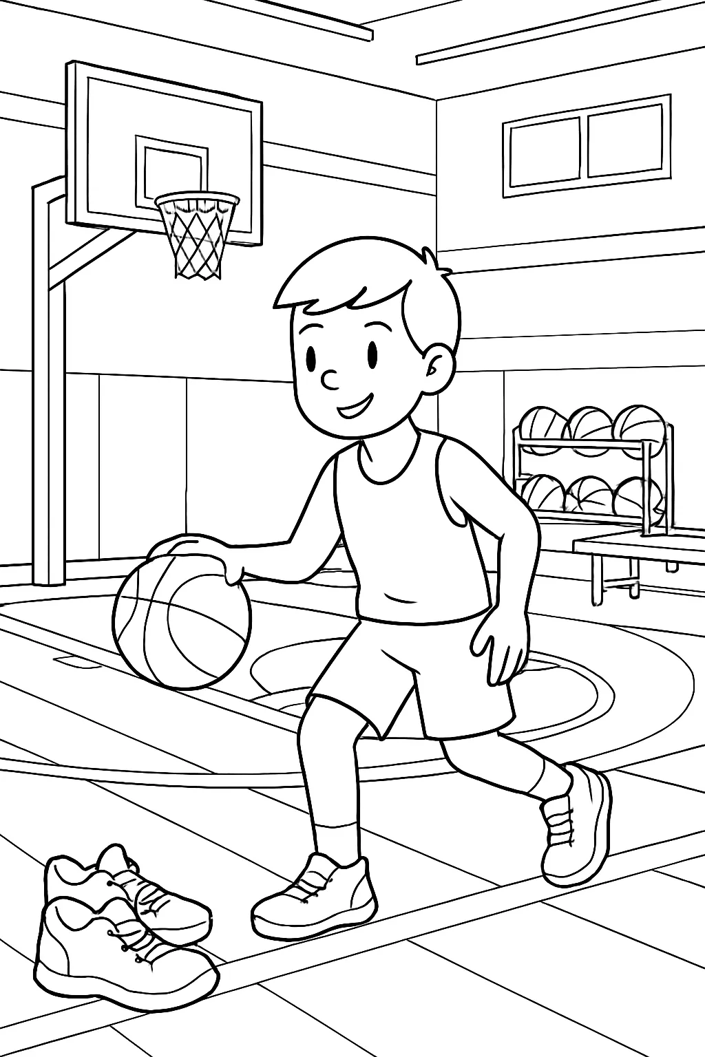Basketball Court Action Coloring Page