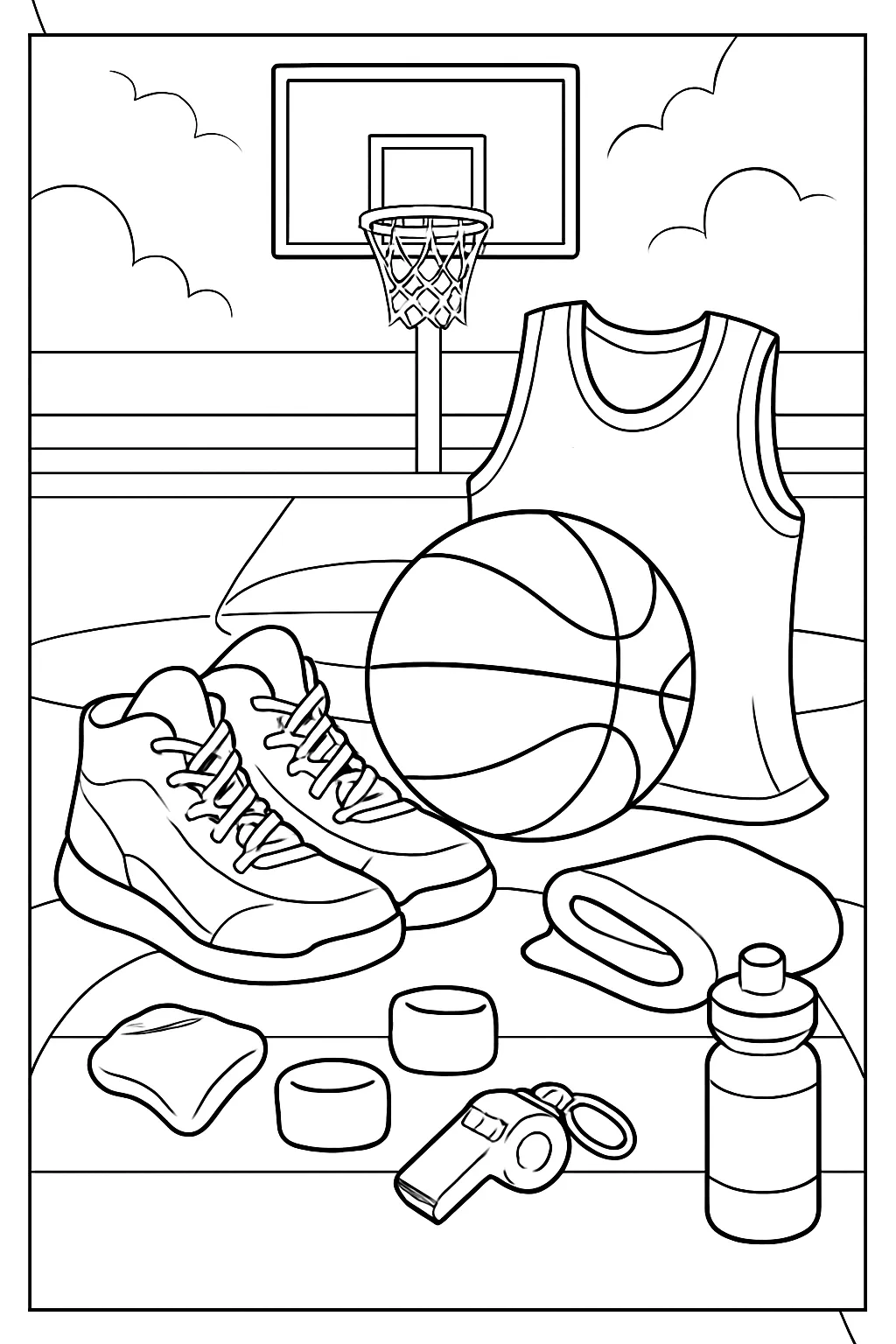 Basketball Sneakers and Gear Coloring Page