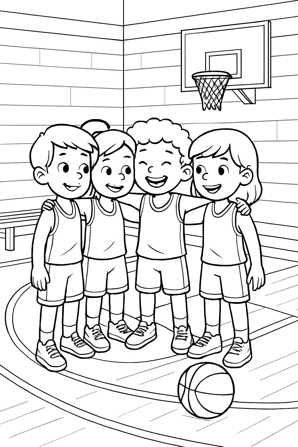 Basketball Team Huddle Coloring Page