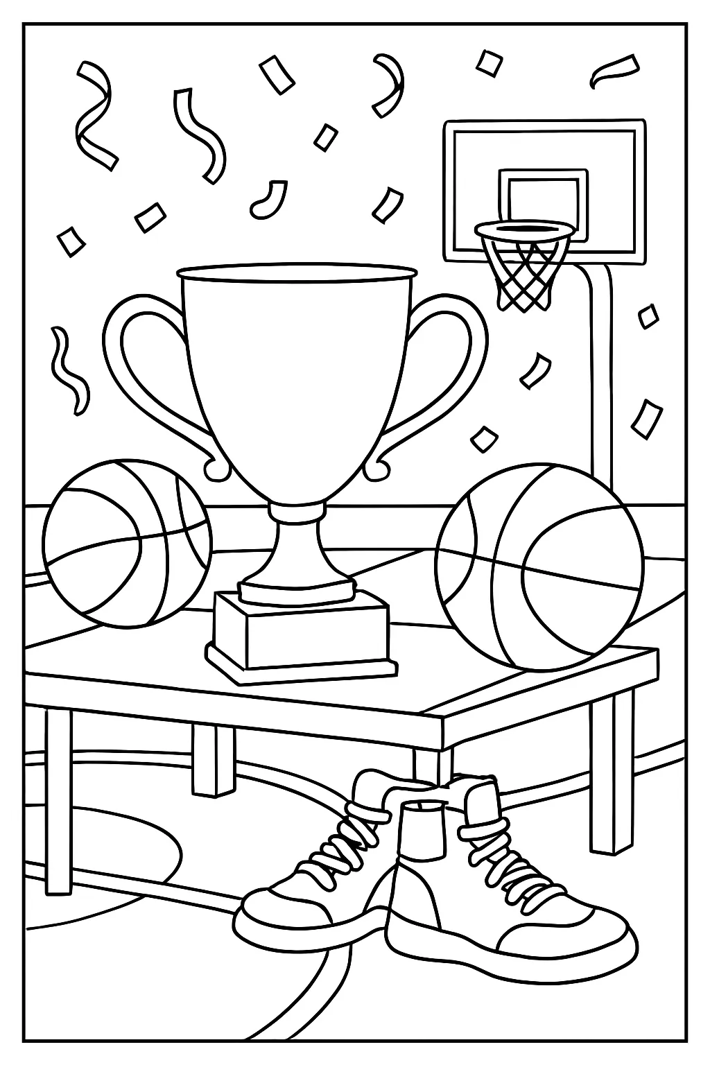 Basketball Trophy Celebration Coloring Page
