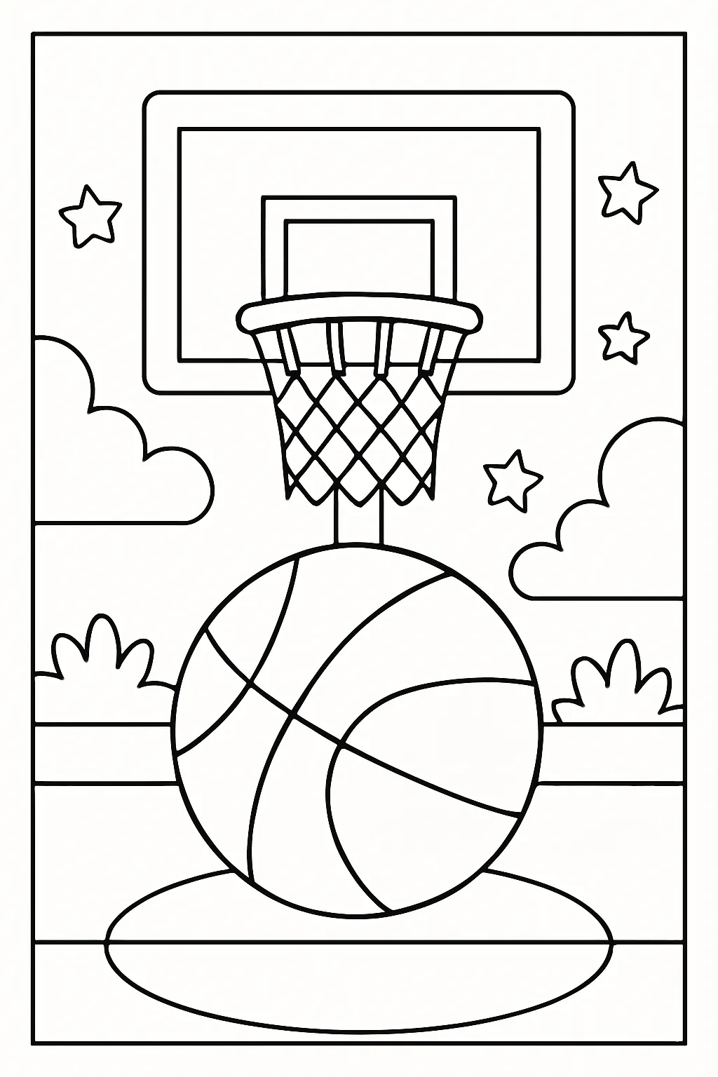 Easy Basketball Hoop Coloring Page