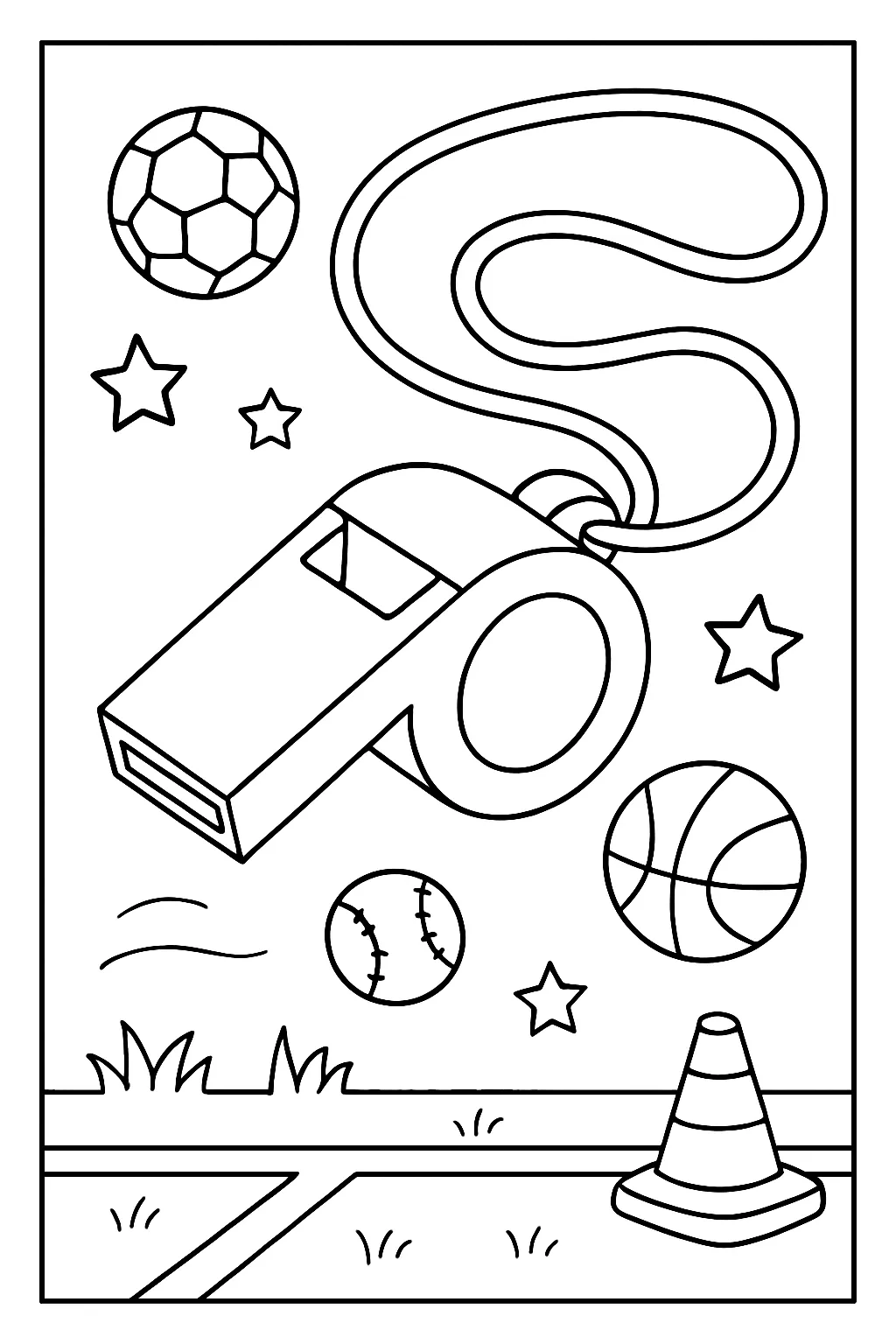 Easy Coach Whistle Coloring Page