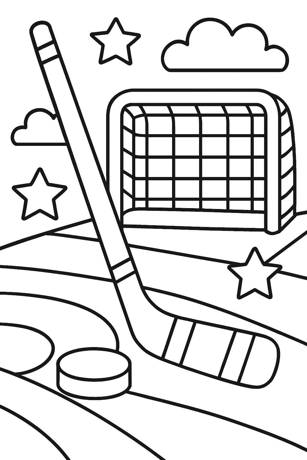 Easy Hockey Stick and Puck Coloring Page