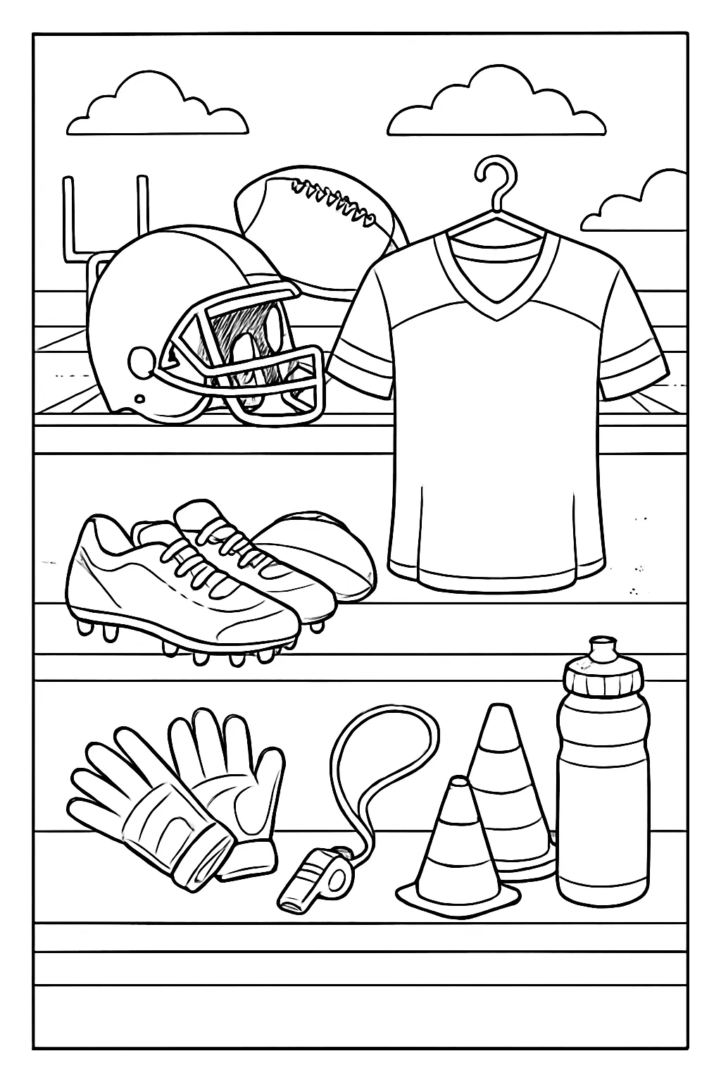 Football Equipment Shelf Coloring Page
