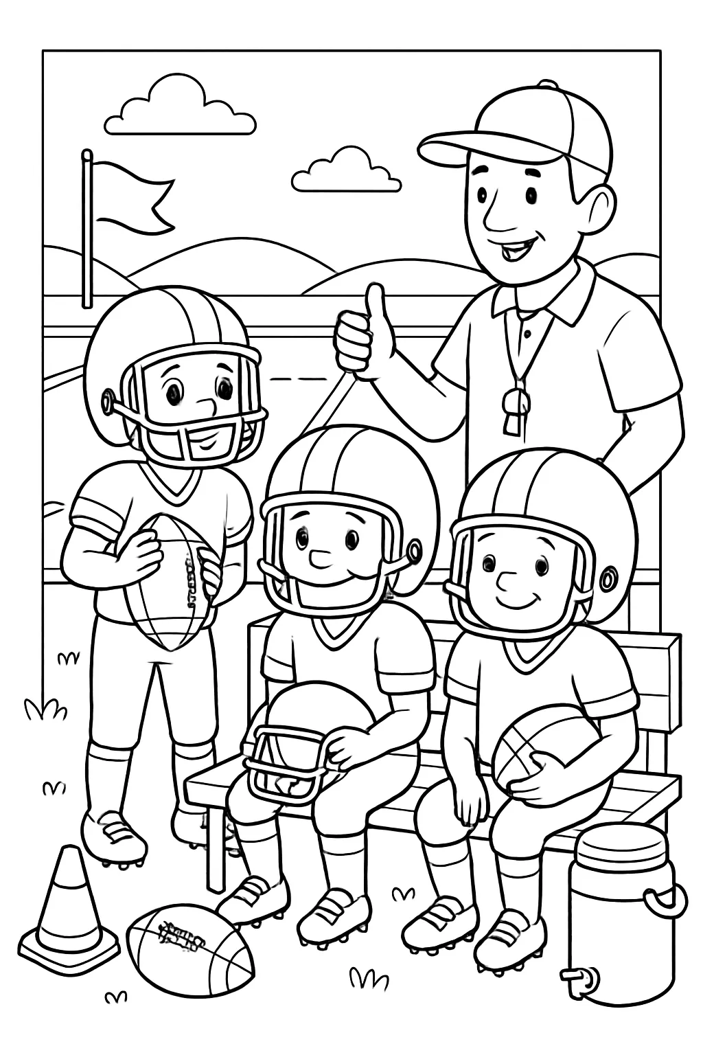 Football Game Day Sideline Coloring Page