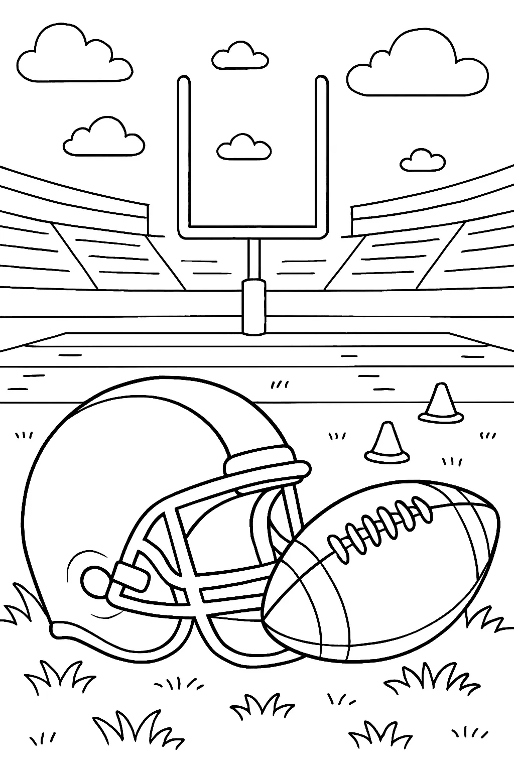 Football Helmet and Field Coloring Page