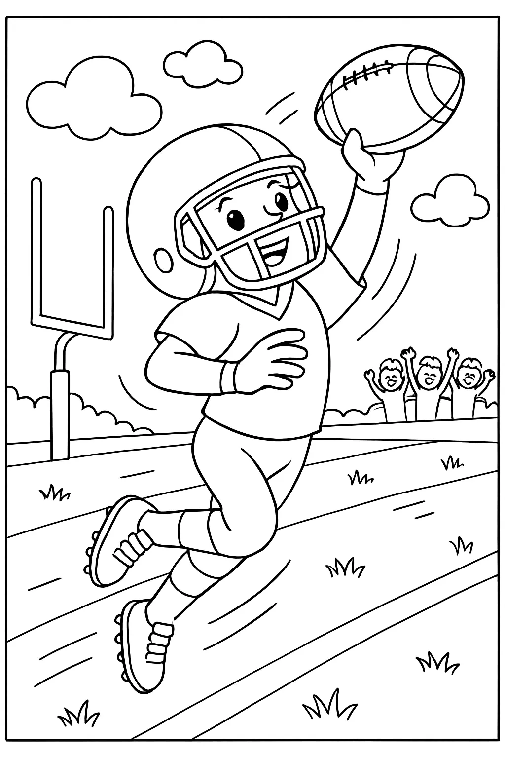 Football Player Catching Pass Coloring Page