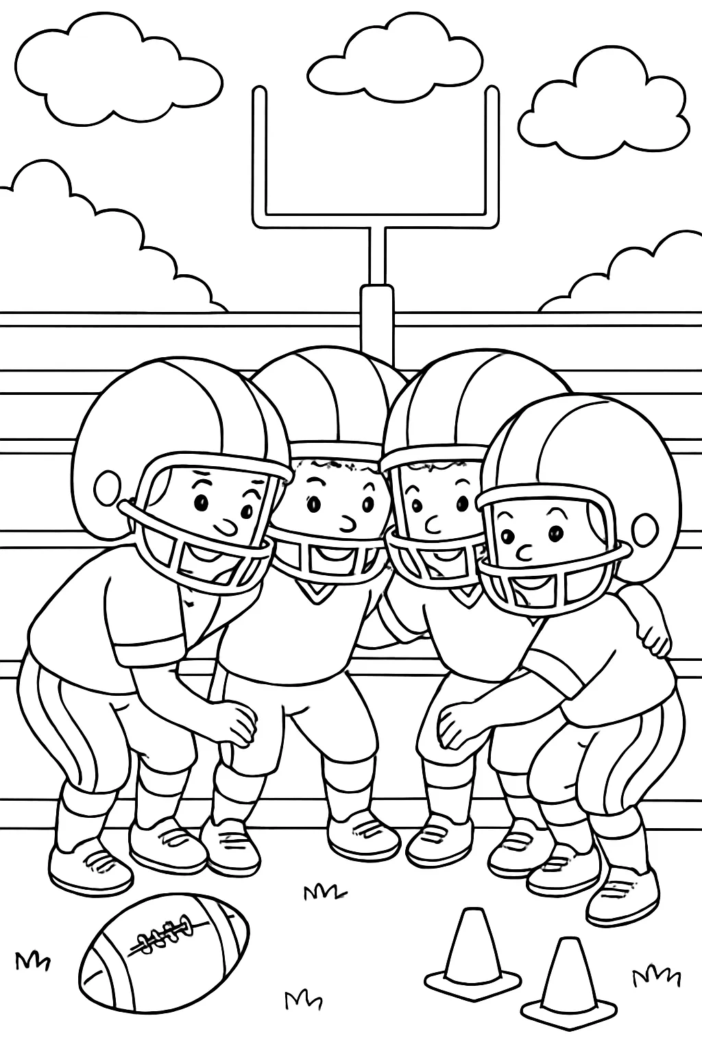 Kids Football Huddle Coloring Page