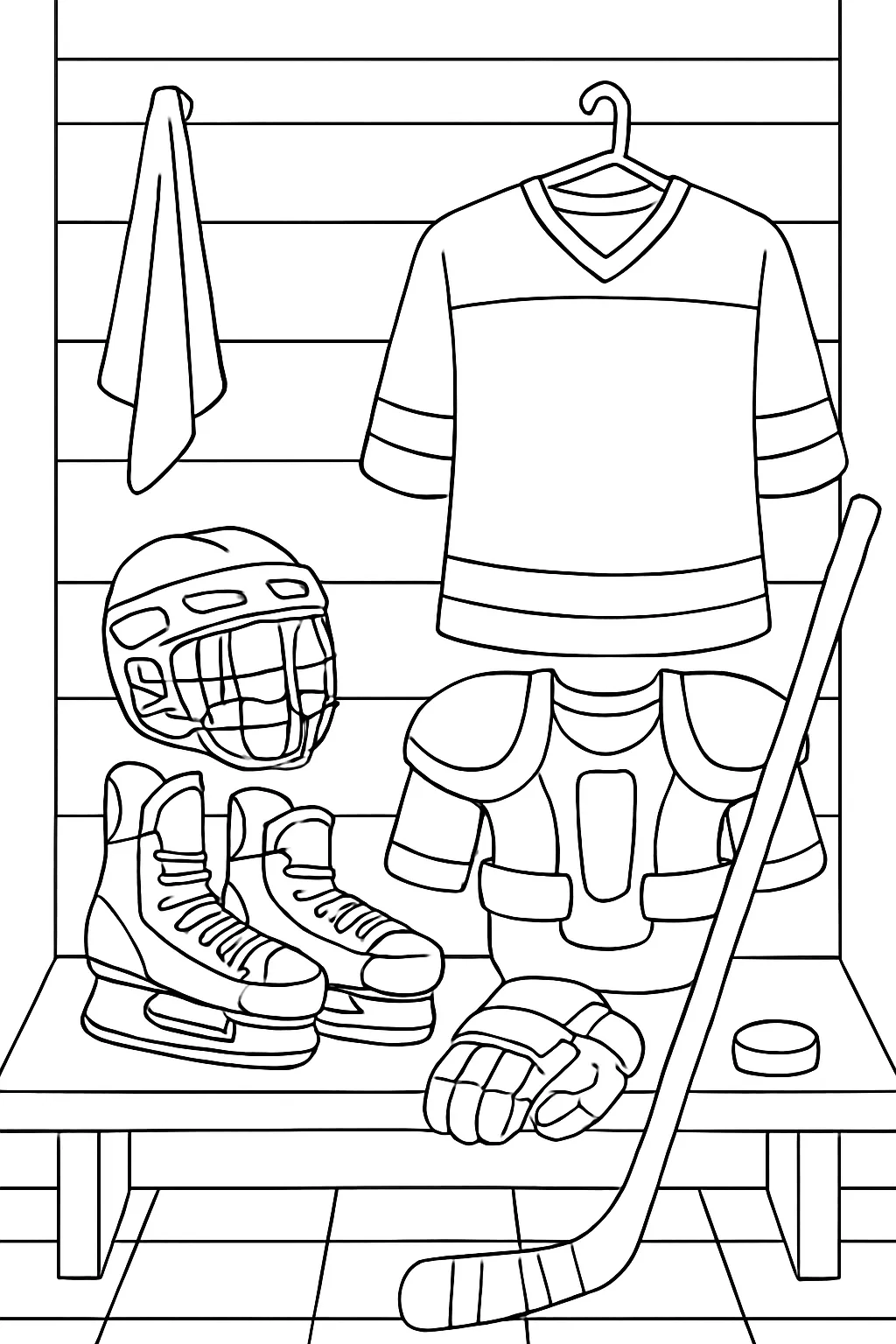 Hockey Gear Locker Room Coloring Page