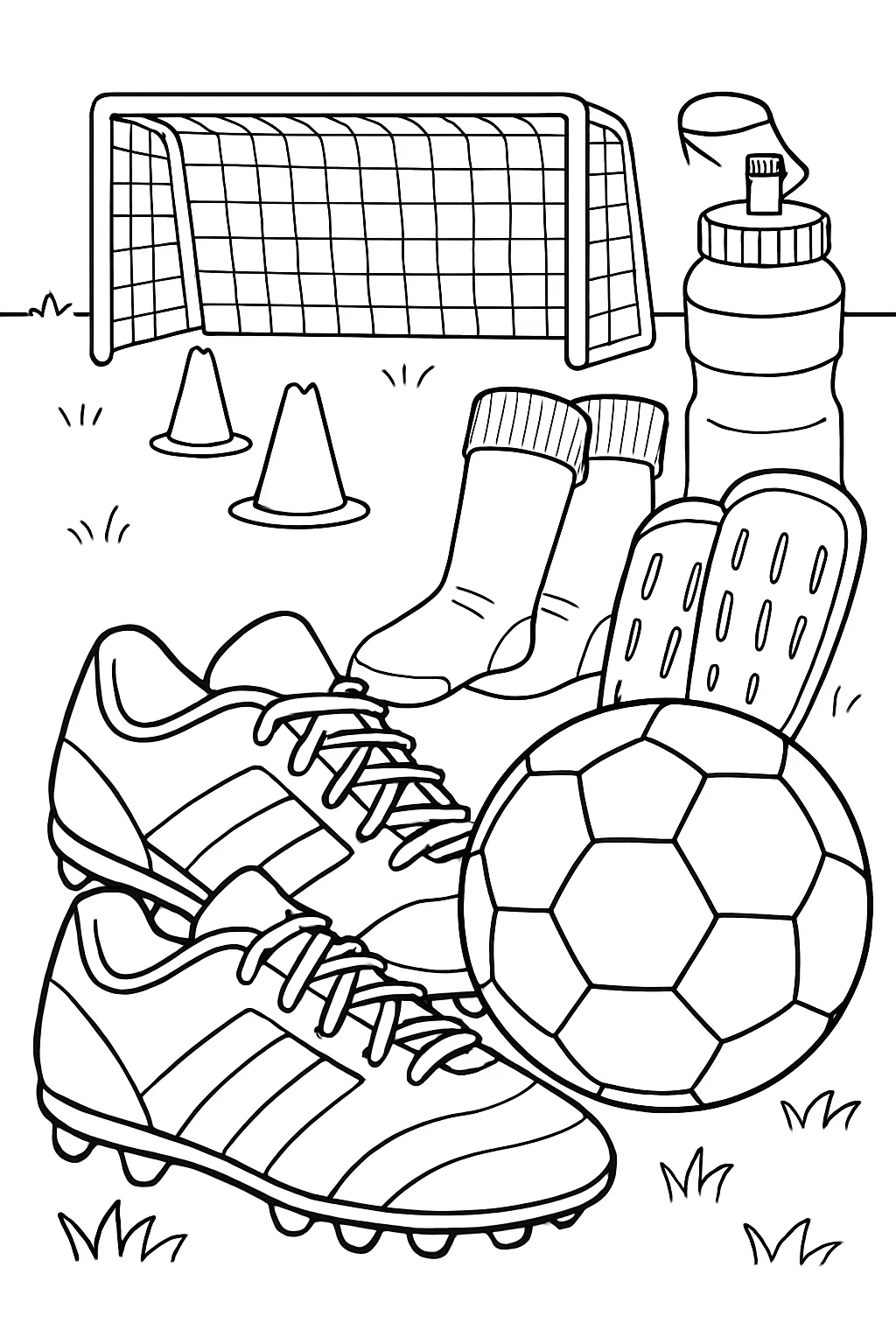 Soccer Cleats and Ball Coloring Page