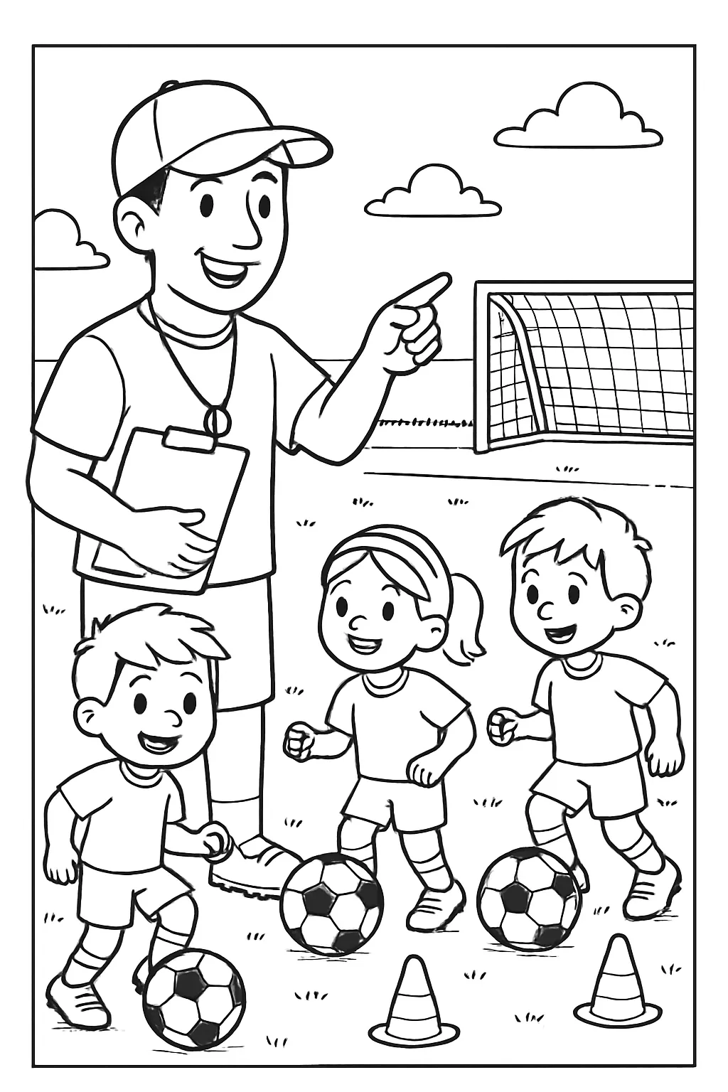 Soccer Coach Practice Coloring Page
