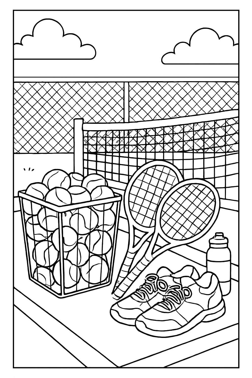 Tennis Ball Basket Coloring Page
