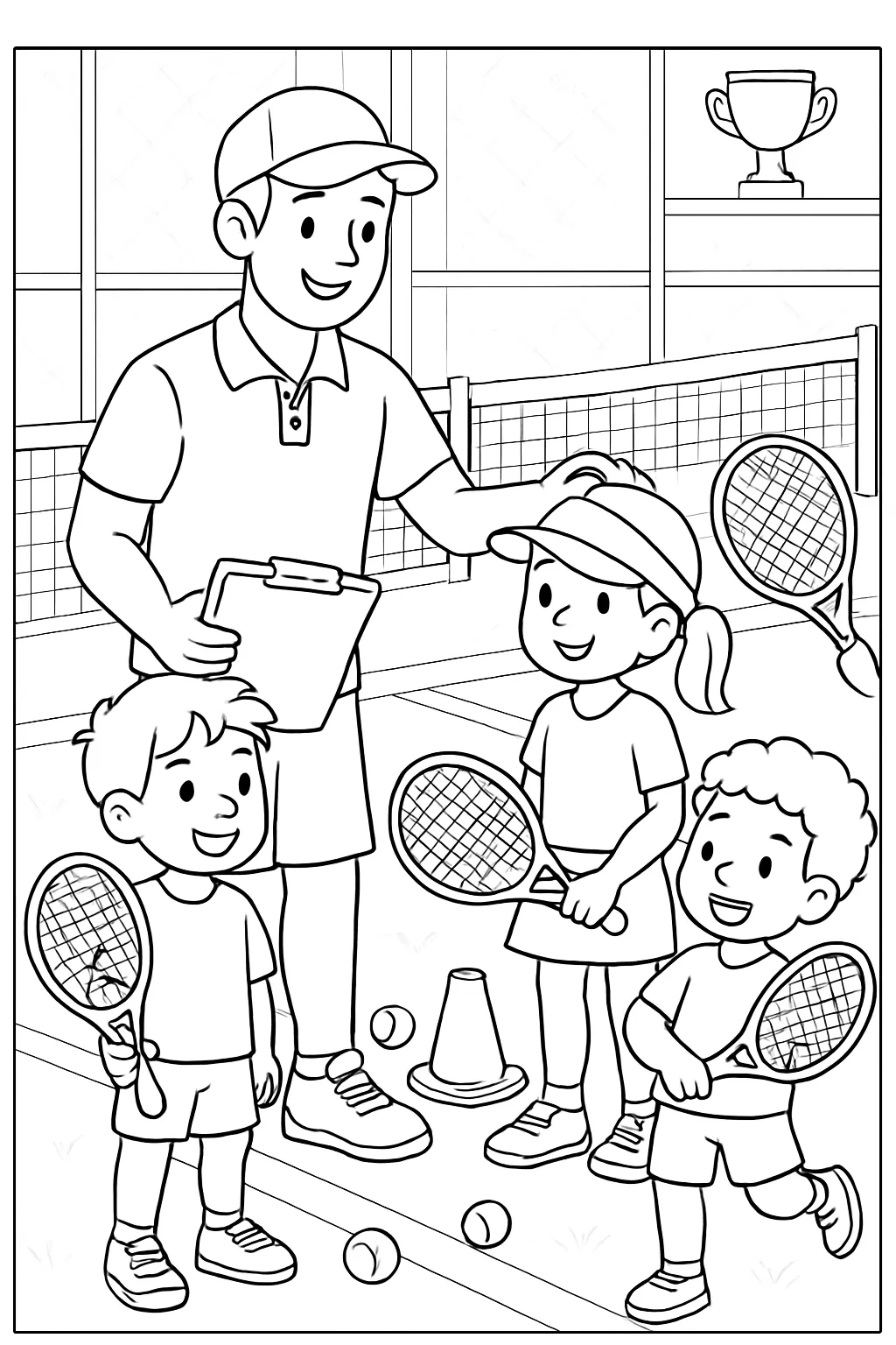 Tennis Coach Practice Coloring Page