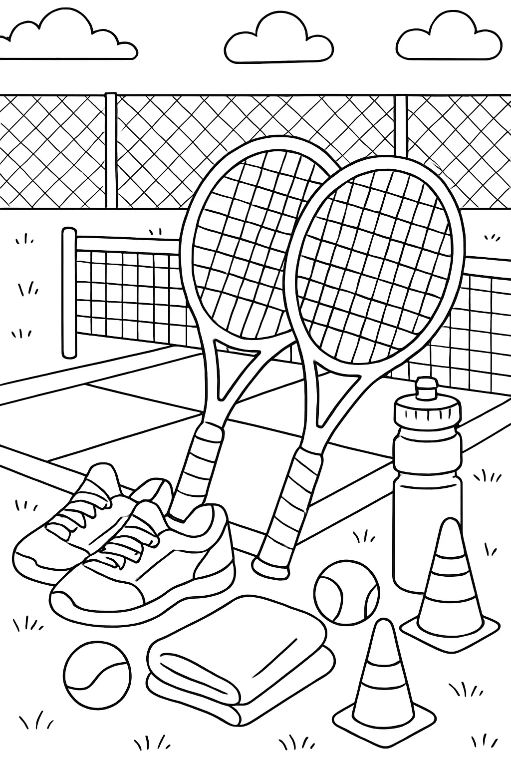 Tennis Court Equipment Coloring Page