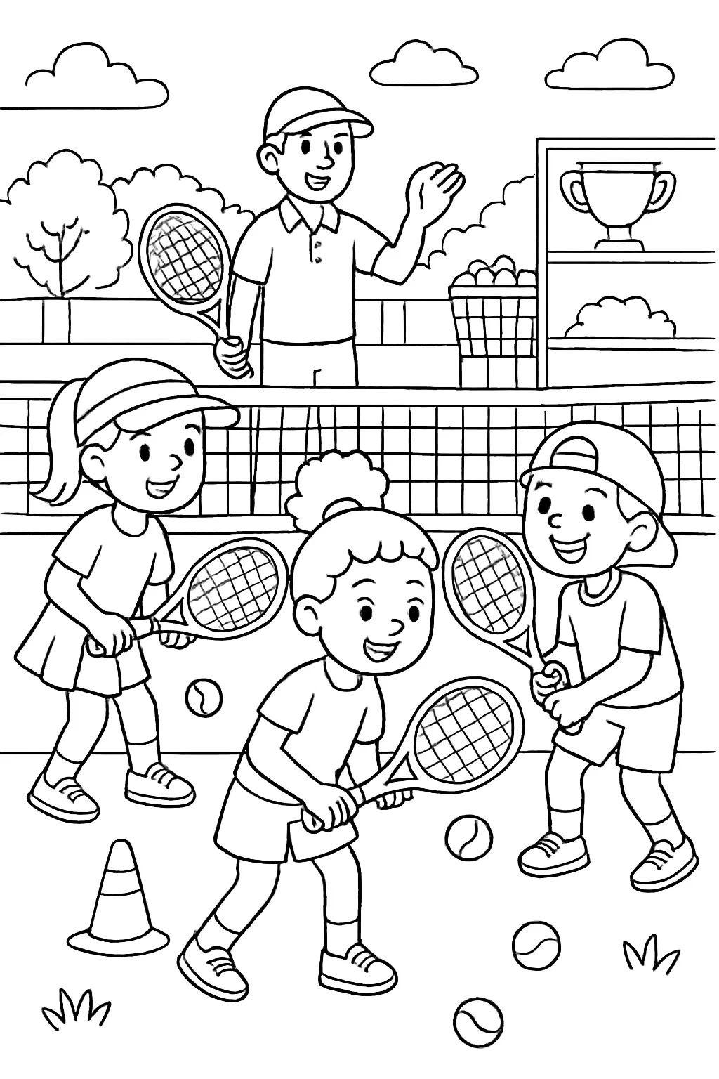 Tennis Team Practice Coloring Page