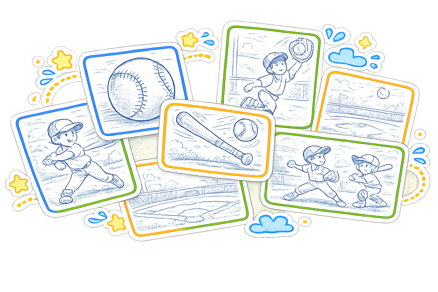 Illustrated Baseball Coloring Pages preview collage