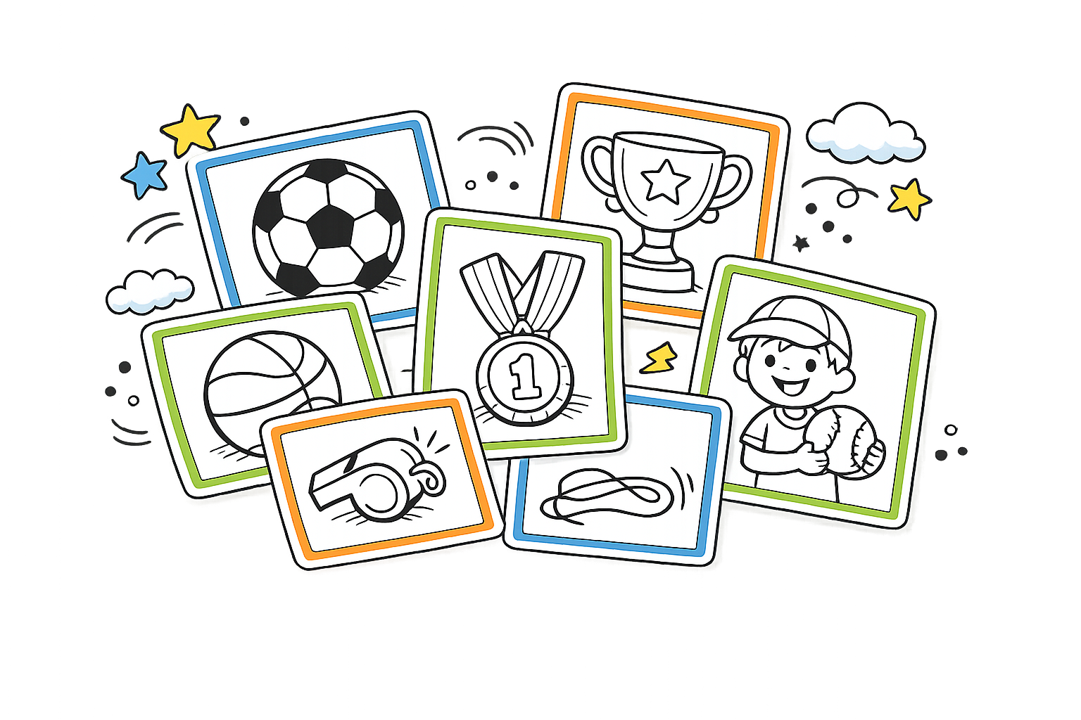Illustrated Easy Sports Coloring Pages preview collage