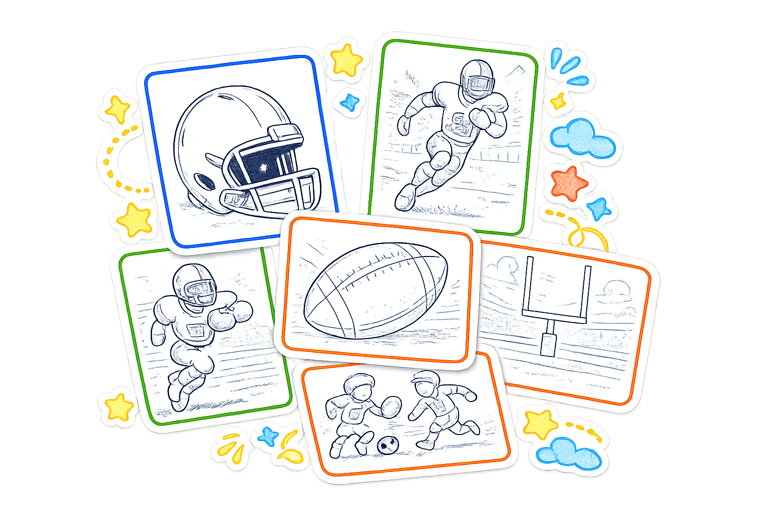 Illustrated Football Coloring Pages preview collage