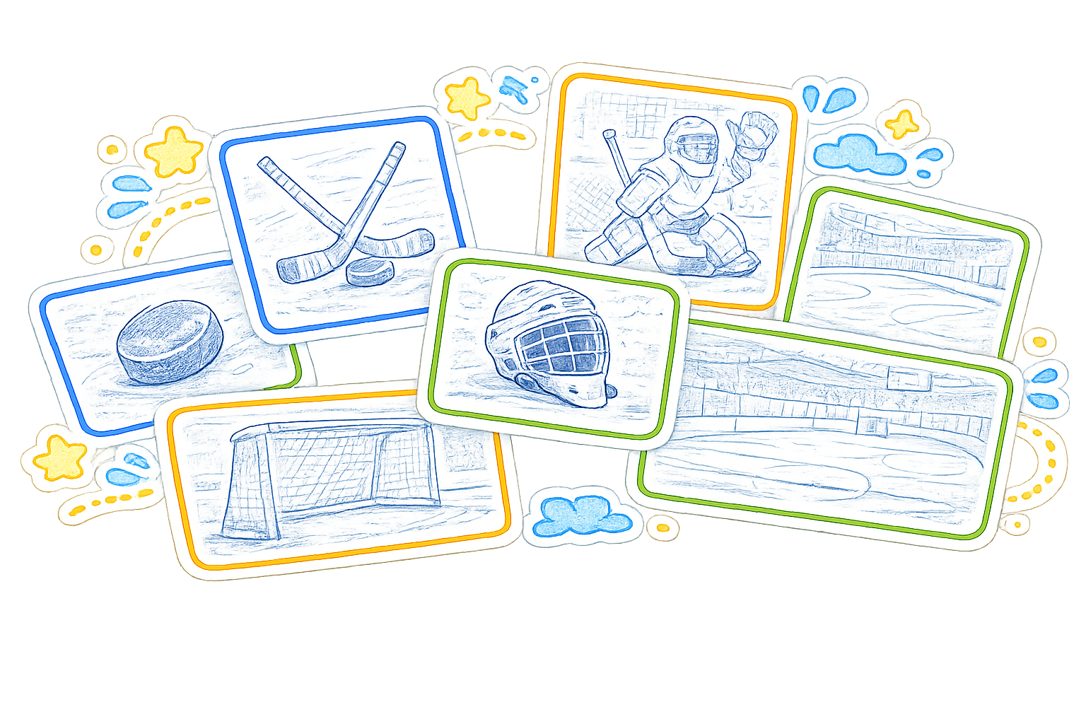 Illustrated Hockey Coloring Pages preview collage