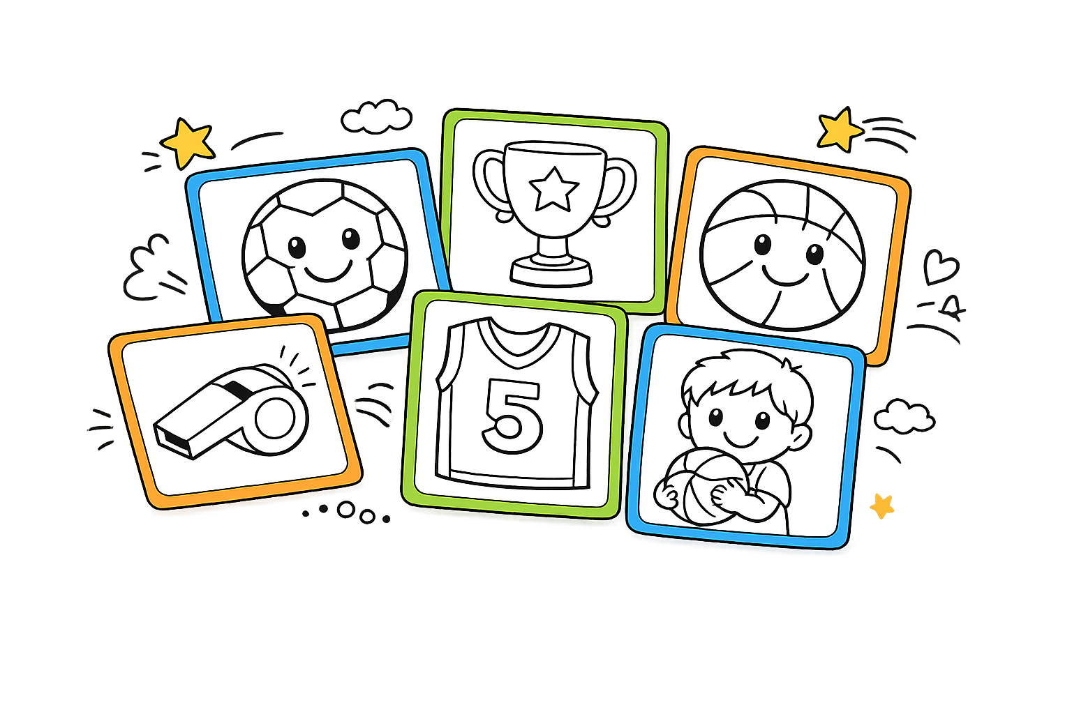 Illustrated Sports Coloring Pages for Preschoolers preview collage