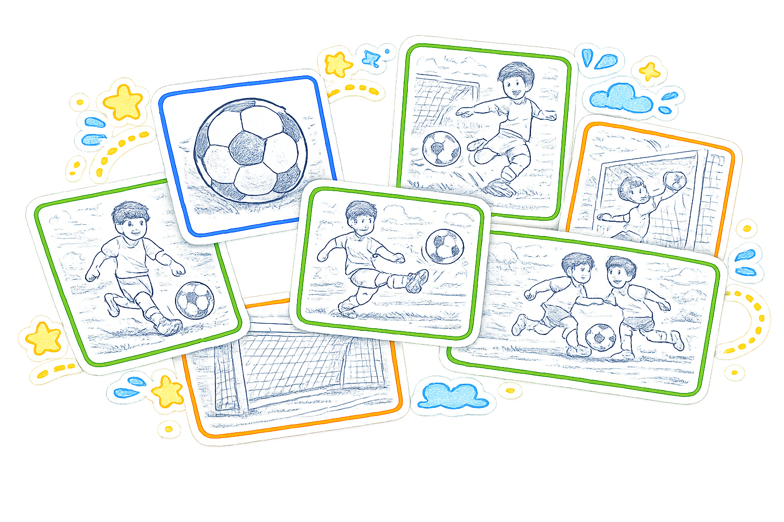 Illustrated Soccer Coloring Pages preview collage