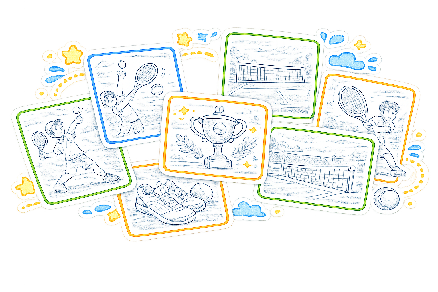 Illustrated Tennis Coloring Pages preview collage